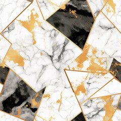 marmurowe kafelki tło białe czarne złote - tapeta marble luxury background white black gold - wallpaper - AI Generated