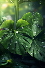 Obraz premium Fresh Raindrop on Lush Green Leaf.
