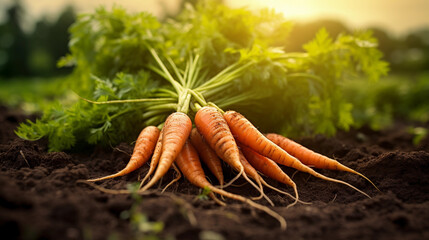 A Bountiful Harvest of Freshly Picked Carrots Lying on the Field Ground
