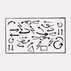 set of hand drawn elements for design. Collection hand drawn arrows. Set simple arrows isolated on white background. Arrow mark icons