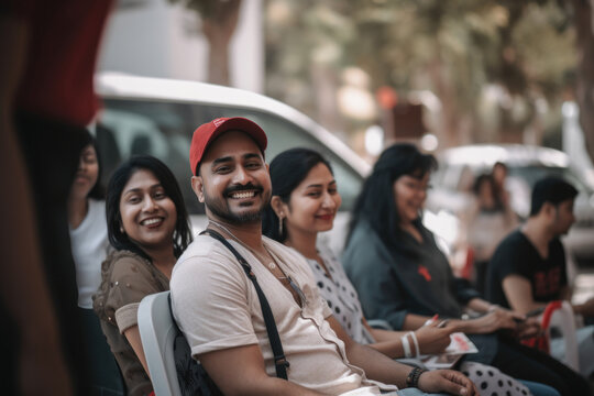 Group Of People Gathered At A Blood Donation Drive, Smiling And Engaging In Conversations While Waiting To Donate Blood. World Blood Donor Day. AI Generative.