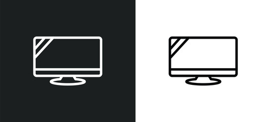 flat tv icon isolated in white and black colors. flat tv outline vector icon from cinema collection for web, mobile apps and ui.