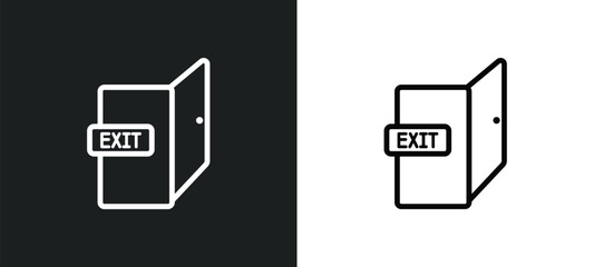 cinema exit icon isolated in white and black colors. cinema exit outline vector icon from cinema collection for web, mobile apps and ui.