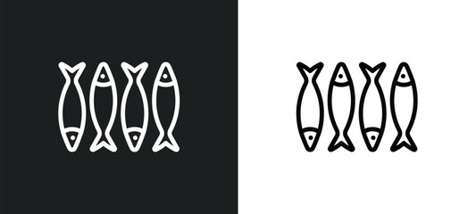 sardines icon isolated in white and black colors. sardines outline vector icon from food collection for web, mobile apps and ui. - obrazy, fototapety, plakaty