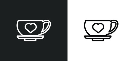 hot coffee cup with hearts icon isolated in white and black colors. hot coffee cup with hearts outline vector icon from food collection for web, mobile apps and ui.