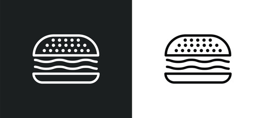 hamburger with bacoon icon isolated in white and black colors. hamburger with bacoon outline vector icon from food collection for web, mobile apps and ui. - obrazy, fototapety, plakaty