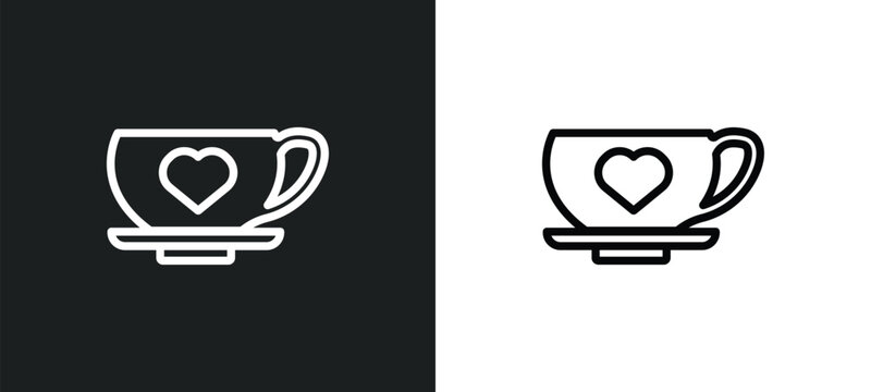 hot coffee cup with hearts icon isolated in white and black colors. hot coffee cup with hearts outline vector icon from food collection for web, mobile apps and ui.