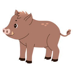 Isolated cute funny boar in flat vector style on white background. Woodland life. Forest animal.