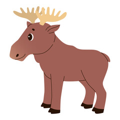 Isolated cute funny elk in flat vector style on white background. Woodland life. Forest animal.