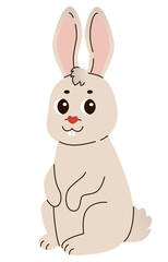 Isolated cute funny hare in flat vector style on white background. Woodland life. Forest animal.