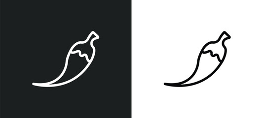 chili icon isolated in white and black colors. chili outline vector icon from fruits collection for web, mobile apps and ui. - obrazy, fototapety, plakaty