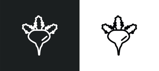 radishes icon isolated in white and black colors. radishes outline vector icon from fruits collection for web, mobile apps and ui.