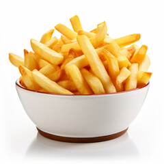 French fries in bowl isolated on white, ai technology