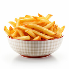 French fries in bowl isolated on white, ai technology
