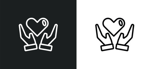 heart between hands icon isolated in white and black colors. heart between hands outline vector icon from general collection for web, mobile apps and ui. - obrazy, fototapety, plakaty