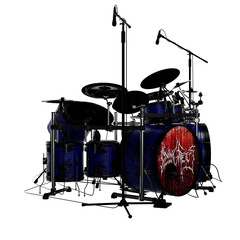 Fototapeta na wymiar Drum and drumsticks drum kit Cut away isolated 