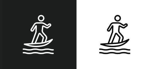 surfing icon isolated in white and black colors. surfing outline vector icon from gestures collection for web, mobile apps and ui.