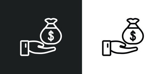 money bag of dollars icon isolated in white and black colors. money bag of dollars outline vector icon from gestures collection for web, mobile apps and ui. - obrazy, fototapety, plakaty