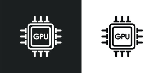 gpu icon isolated in white and black colors. gpu outline vector icon from hardware collection for web, mobile apps and ui.