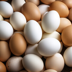 Raw chicken eggs as background, ai technology