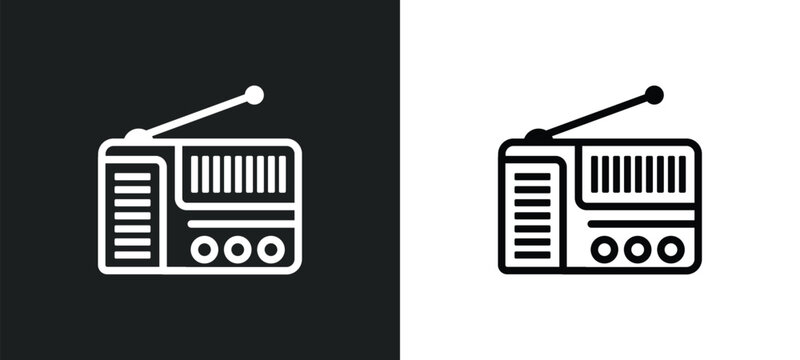 fm radio icon isolated in white and black colors. fm radio outline vector icon from hardware collection for web, mobile apps and ui.
