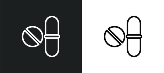 pills icon isolated in white and black colors. pills outline vector icon from health collection for web, mobile apps and ui. - obrazy, fototapety, plakaty