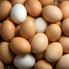Raw chicken eggs as background, ai technology