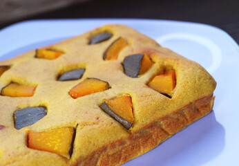 Closeup of Delectable Homemade Pumpkin Cake on a Plate
