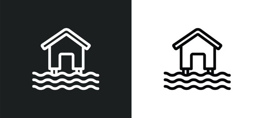 flooded house icon isolated in white and black colors. flooded house outline vector icon from insurance collection for web, mobile apps and ui.