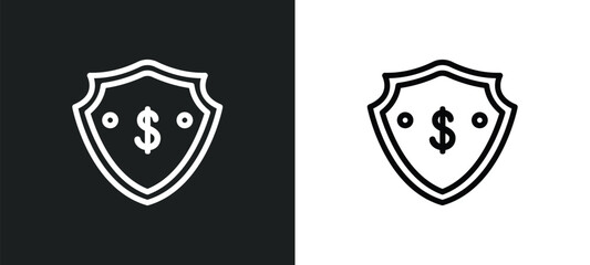 insurance of a shield with dollar icon isolated in white and black colors. insurance of a shield with dollar outline vector icon from insurance collection for web, mobile apps and ui.