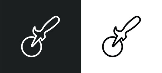 pizza cutter icon isolated in white and black colors. pizza cutter outline vector icon from kitchen collection for web, mobile apps and ui.