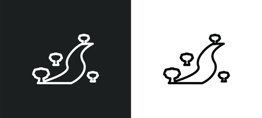 landscape icon isolated in white and black colors. landscape outline vector icon from nature collection for web, mobile apps and ui.