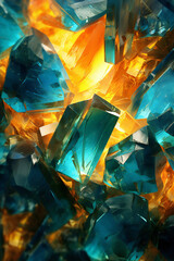Empty Bright Blue Background with Assorted Vibrant Colored Crystals.