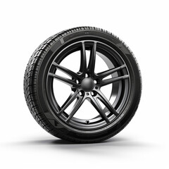 Fototapeta premium Car wheels isolated on a white background, ai technology