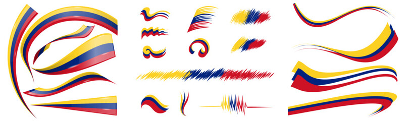 Colombia flag set elements, vector illustration on a white background