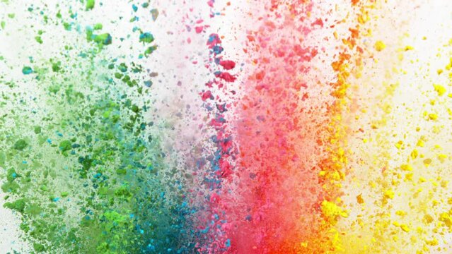 Super Slow Motion of Colored Powder Explosion Isolated on White Background. Filmed on High Speed Cinema Camera, 1000fps.
