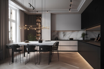 Classic style kitchen interior in luxury house.