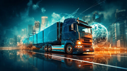 Illustration of modern transport and logistics cargo Import export industry concept with trucks background