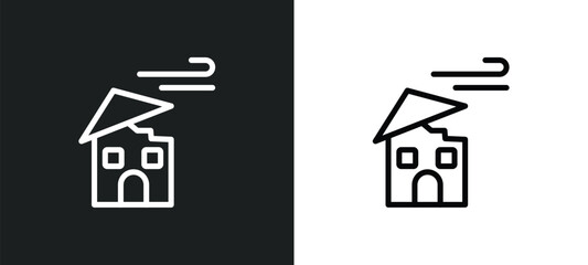 broken roof icon isolated in white and black colors. broken roof outline vector icon from meteorology collection for web, mobile apps and ui.