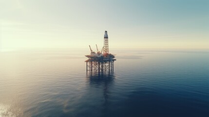 Sunlit Horizon: Capturing the Vastness of an Offshore Oil Rig in an Awe-Inspiring Drone Shot