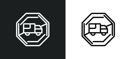 no trucks icon isolated in white and black colors. no trucks outline vector icon from traffic signs collection for web, mobile apps and ui.