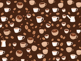 Obraz premium coffee and coffee beans patterns on a brown background