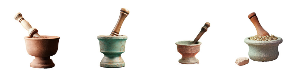 Isolated black mortar and pestle transparent background