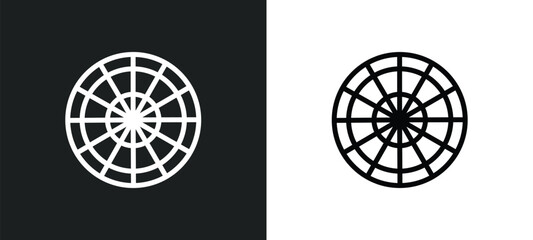 dart board game icon isolated in white and black colors. dart board game outline vector icon from weapons collection for web, mobile apps and ui.