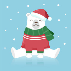 Christmas and winter concept. Polar bear in Santas hat.