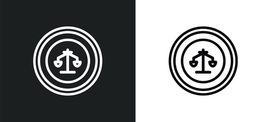 justice icon isolated in white and black colors. justice outline vector icon from zodiac collection for web, mobile apps and ui.