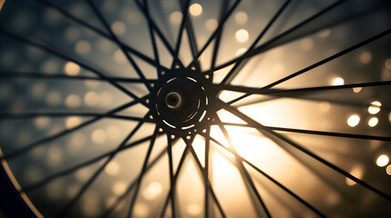 A close-up shot of a traveler's bicycle wheel in motion