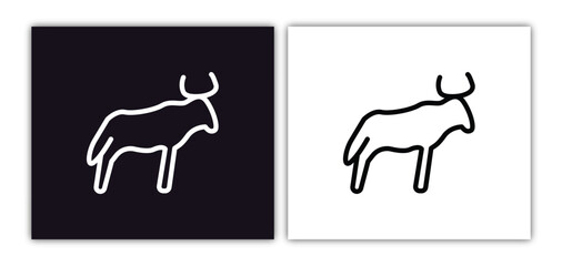 wildebeest icon isolated in white and black colors. wildebeest outline vector icon from animals collection for web, mobile apps and ui.