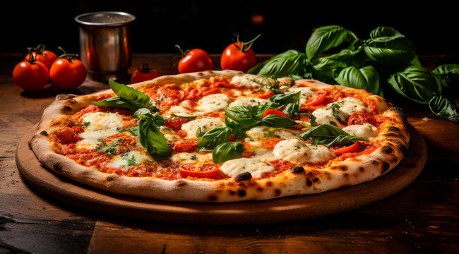 Comida Italiana - Pizza margarita - Pizza napolitana - Albahaca, mozzarella, queso, tomate, cherrys