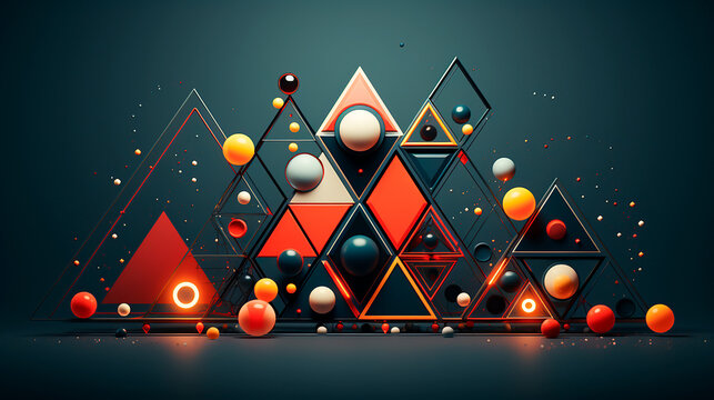 Fondo geometrico - Triangulos, esferas - 3d renderizado - Cristal , materiales, reflejo